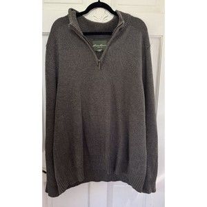 Eddie Bauer Men’s TXXXL 100% Cotton Quarter Zip Sweater Gray Knit Pullover